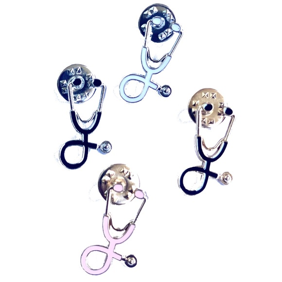 Silver Stethoscope Scrub Nurse Pins Custom Colour - Picture 8 of 14